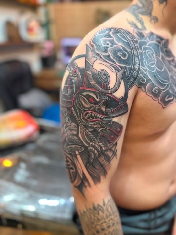 Samurai warrior shoulder tattoo