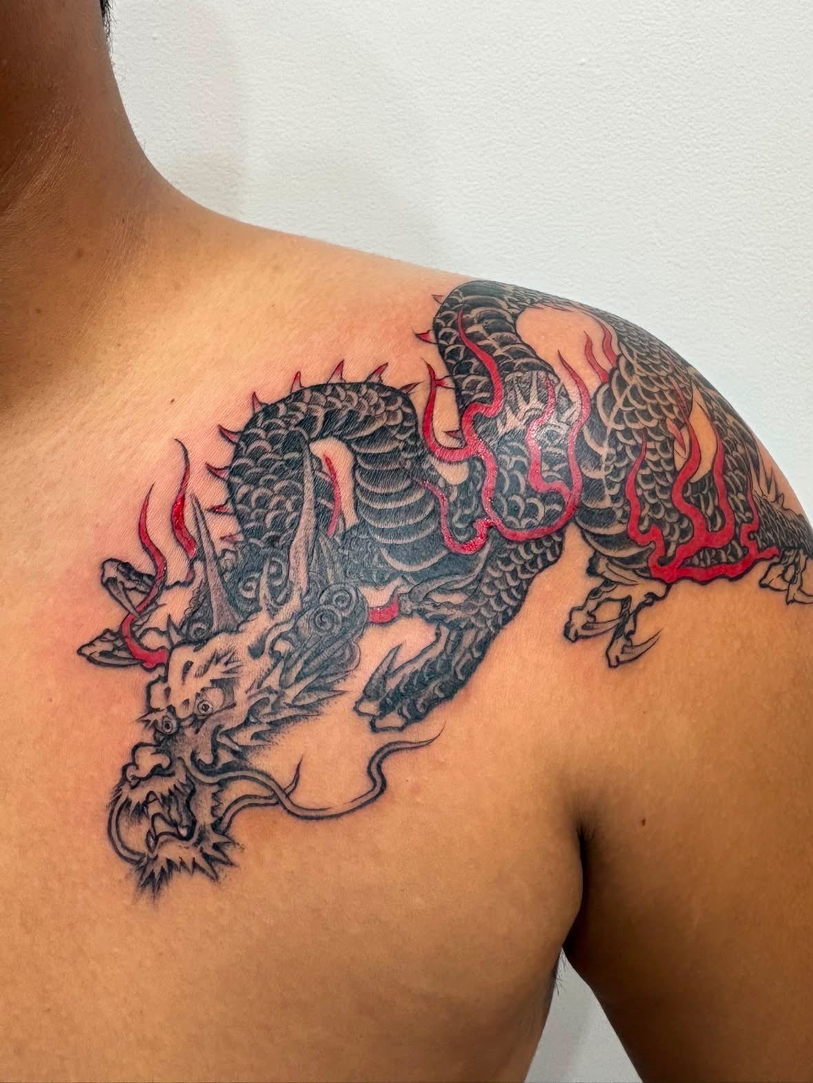 Japanese dragon shoulder tattoo